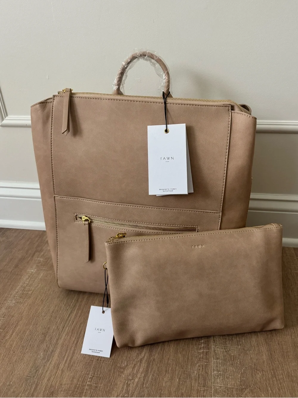 Fawn + Nordstrom Beige Square Diaper Bag